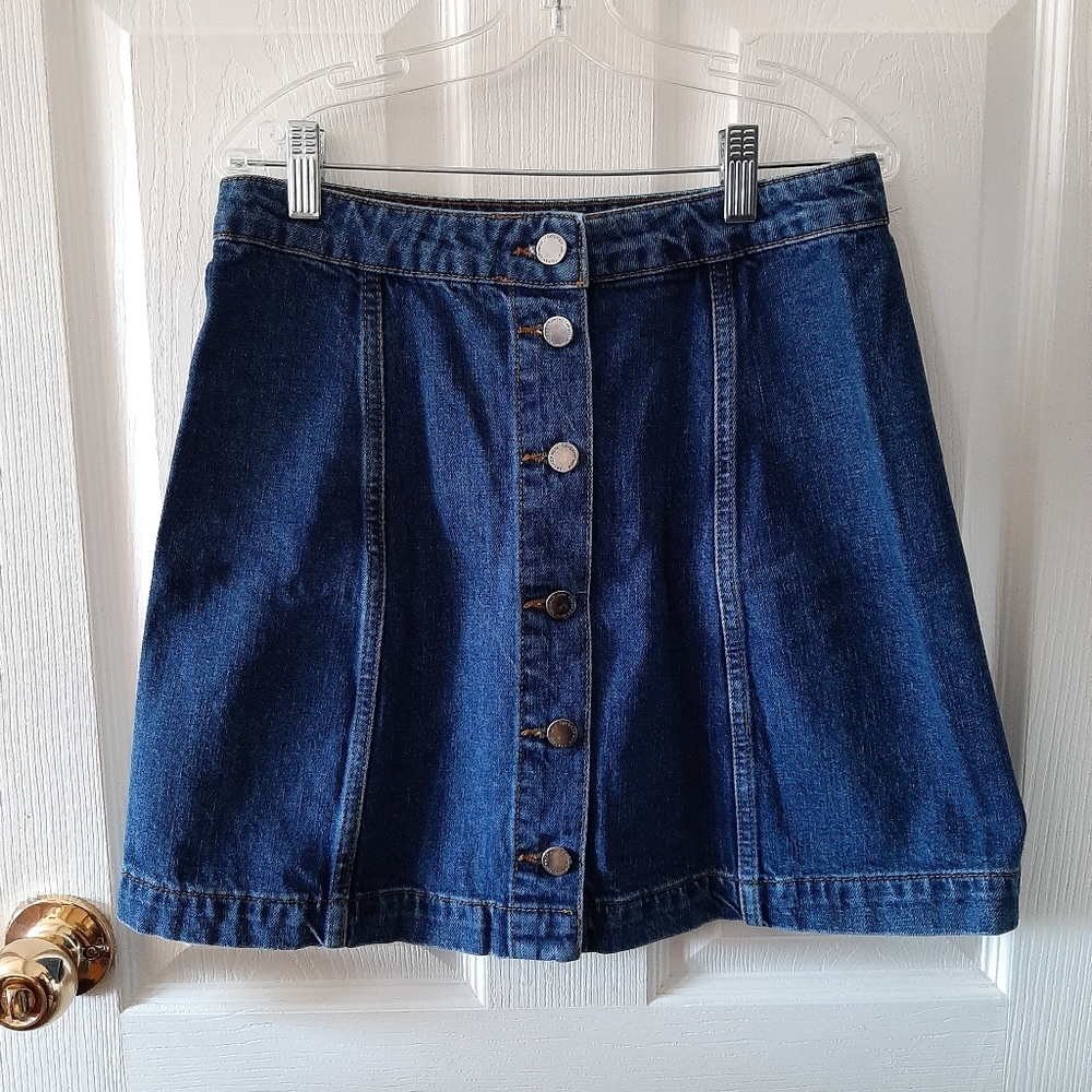 Topshop Moto Tall Button Down Blue Denim Skirt